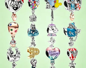 Charm colgante de globos de Mickey y Minnie Mouse, charm de plata para pulsera Pandora