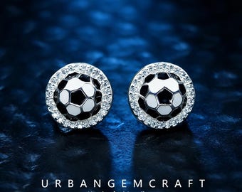 Sterling Silver Soccer Ball Stud Earrings, Athletic Jewelry, 11.9mm