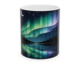 Aurora Borealis Nightscape Mug | Northern Lights Ceramic Mug