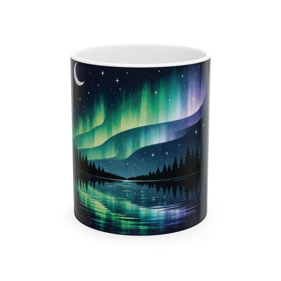 Aurora Borealis Nightscape Mug | Northern Lights Ceramic Mug