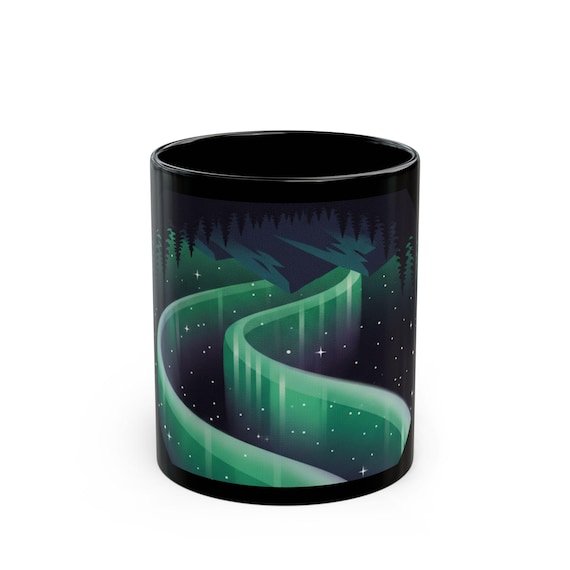 Northern Lights Aurora Mug | Black Ceramic Coffee Cup