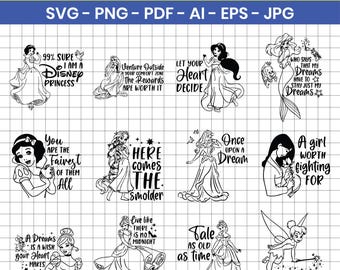 Princess Quotes SVG Bundle, Magical Kingdom Designs (svg, png, pdf)