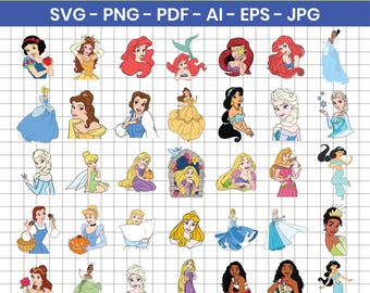 Princess Silhouette Set in SVG, PNG, EPS formats, digital download for Cricut and Silhouette.