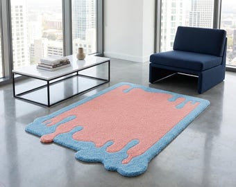 Hand-Tufted Wool Rug – Mid-Century Abstract Geometric Design, Earthy Tones