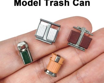 Juego de mini cubos de basura para diorama de casa de muñecas, escena callejera, decoración realista de cubo de basura, 3 piezas