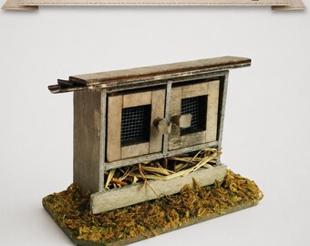 Mini gallinero de madera, diorama de granja para casa de muñecas, decoración rústica de jaula de animales
