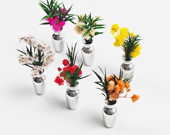 3PCS Miniature Flower Vase Set Tiny Floral Arrangement for Dollhouse Diorama Interior Scene Decor