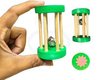 Small Wooden Rattle Toy | Natural Montessori Sensory Infant Gripper with Bell
