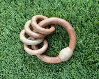 Neem Wood Rattle | Handmade Five Ring Montessori Toy
