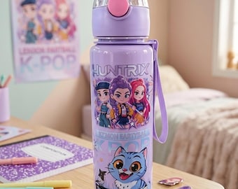 K-Pop Demon Hunter Cartoon Water Bottle, Large Capacity Sports Flask, Kids Anime Drinking Bottle