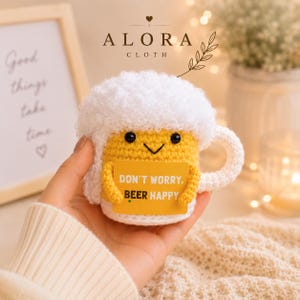 Handmade Crochet Mug Plush Toy, Positive Message Amigurumi Doll, Desk Buddy, Friendship Gift