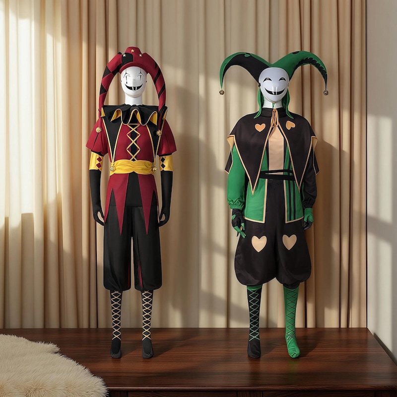 Adult Men The Freak Circus Pierrot Cosplay Costume Burgundy Red Outfits main image 0