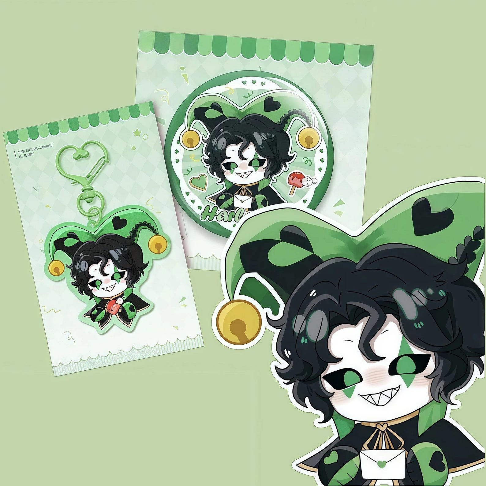 Keychan Pin Pierrot Freak Circus Harlequin Keychain& Pin Creepy Cute Alt Circuscore ...