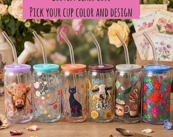 Custom Glass Cup with Lid & Straw | UV DTF Iced Coffee Tumbler