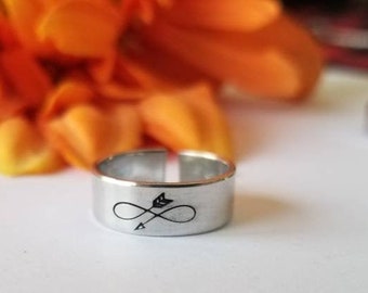 INFINITY  RING •Hand stamped ring •gift for her •love ring • Stackable ring •Statement band rings• flower ring Thumb ring •midi ring