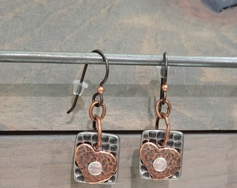 Copper Earrings • dangle earrings•  Gifts for her • Boho earrings • heart earrings • nature gifts • Gift exchange gift • silver earrings