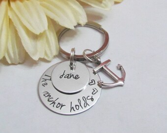 ANCHOR HOLDS Key Chain - Personalized - Anchor charm - gift bag - included - silver keychain - gifts for her