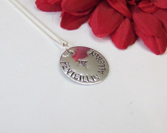 ALLERGY Necklace • Penicillin allergy gifts • Hand Stamped Necklace •Penicillin Allergy - gift box included