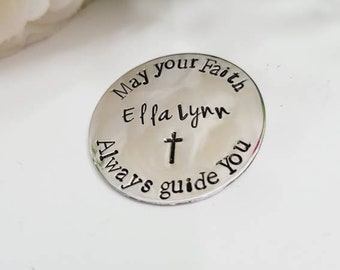 Token of Faith •May your Faith Always guide you" token• personalized and date• Baptism gifts • confirmation gift boy or girl •gift bag