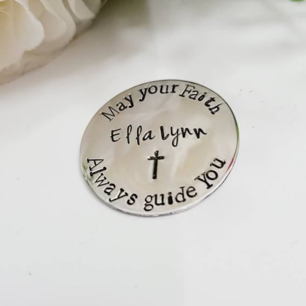 Token of Faith •May your Faith Always guide you" token• personalized and date• Baptism gifts • confirmation gift boy or girl •gift bag