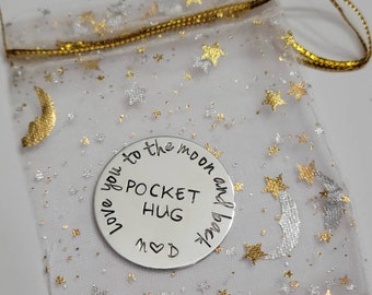 POCKET HUG love you to the moon and back personalized token long distance relationship  gifts for him  gift for Mom token from daughter