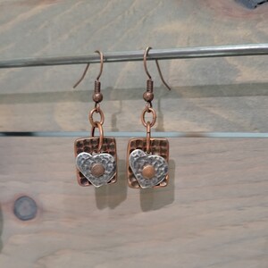 Copper Earrings dangle earrings Gifts for her Boho earrings heart earrings nature gifts Gift exchange gift silver earrings image 2
