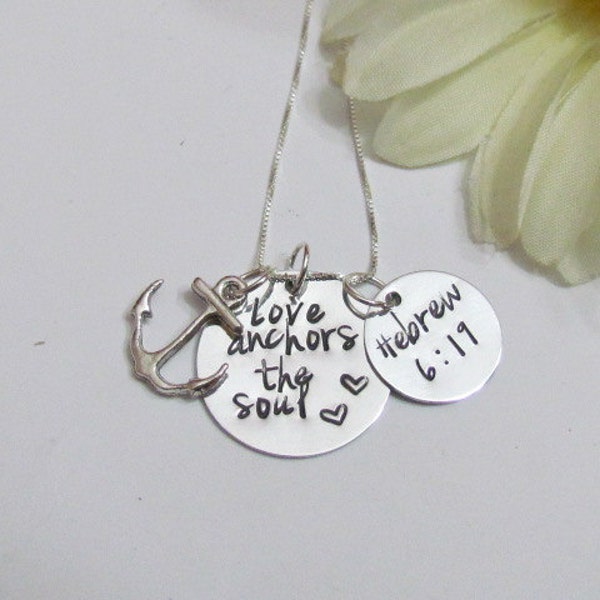 Sterling Silver Anchor Necklace • Inspirational Hebrew Quote