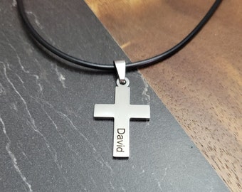 Personalized cross •1st Communion• Boys Necklace with Cross• custom name necklace •Leather Necklace• Confirmation gift for Boys