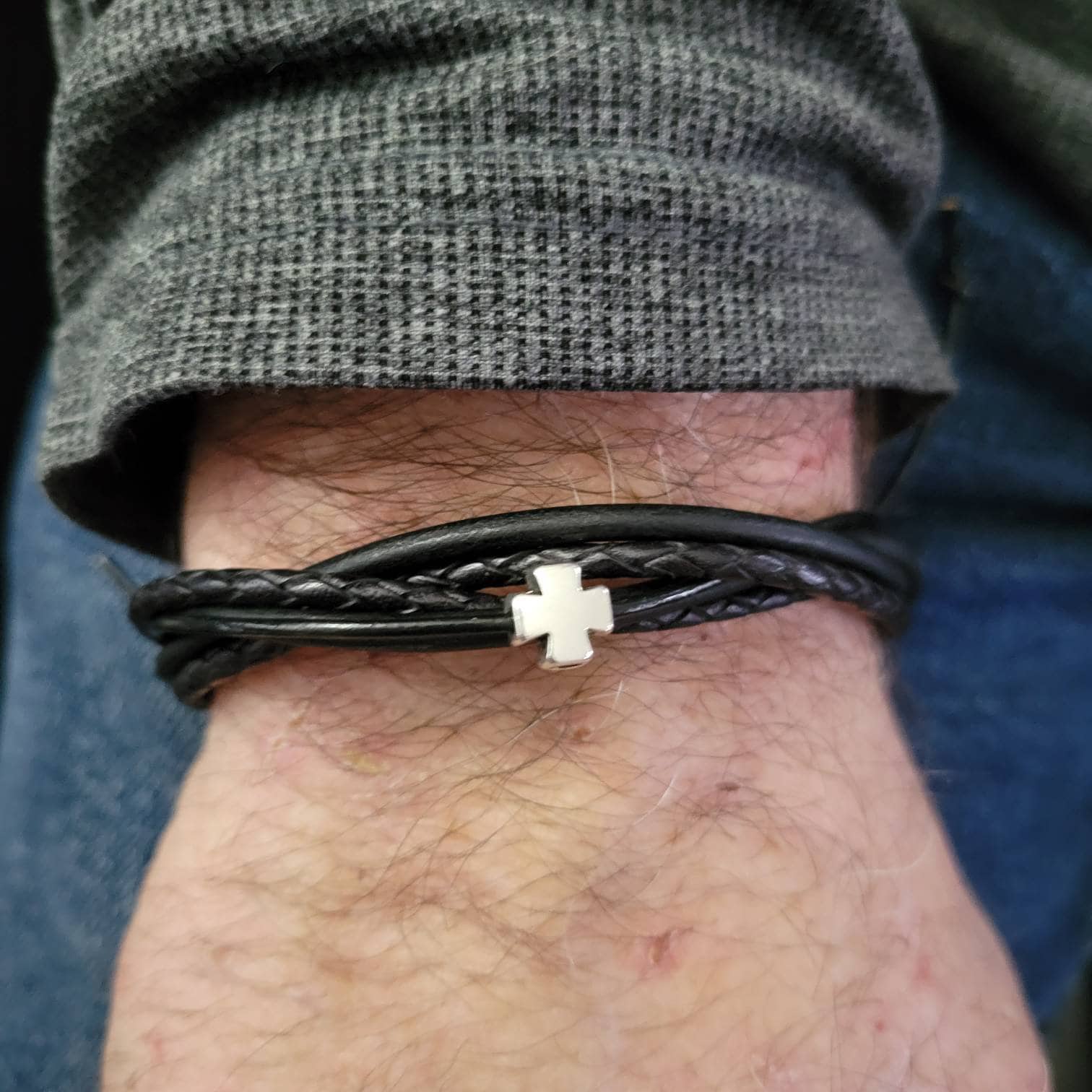 Boys Leather Bracelet with cross • Silver cross Bracelet• Confirmation gifts • son gifts • Brother gifts