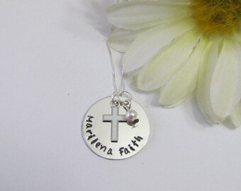 Personalized Sterling Silver Cross Necklace • Baptism, First Communion Gift