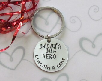 Dad Key chain • Fathers Day gift from son • DADDYS MY HERO • gift for dad •  Personalized gift  for him