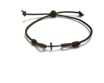 Cross Leather Bracelet •Unisex Stackable bracelets •Surfer• Boyfriend gift• Gift for her •religious gift • ready to ship