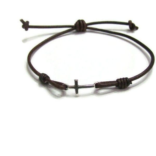 Cross Leather Bracelet •Unisex Stackable bracelets •Surfer• Boyfriend gift• Gift for her •religious gift • ready to ship