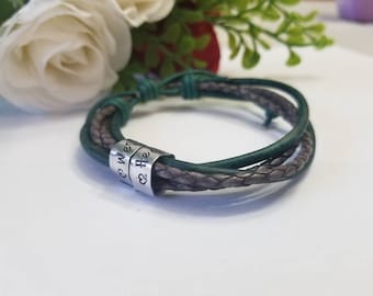 Womens Leather Bracelet• personalized names• family name •name bracelet• gift for her• wife gift• mommy gift