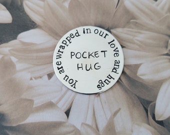 POCKET HUG token you are wrapped in our hugs and love token gift for mom long distance gift for dad organza gift bag