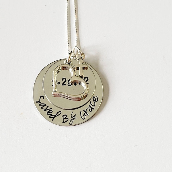 Saved by Grace • Hand Stamped Jewelry  • Religious Necklace • Gift for her• Mothers Day Necklace  •Gift box included