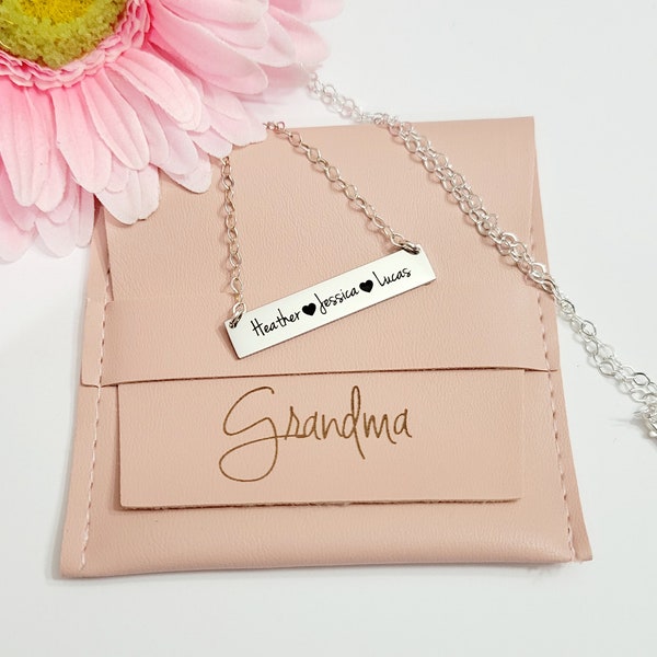 children's Name Necklace Personalized Bar jewelry heart gift for her Grandma jewelry Mother day gifts