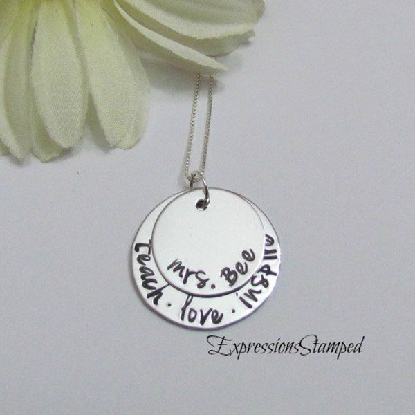 TEACHER  NECKLACE • Personalized Name Jewelry • Gifts for teachers • Gift Box included • Teach Love Inspire • Sterling Silver