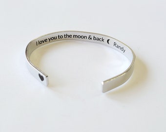 I love you to the moon and back bracelet •  personalize Silver Cuff Bracelet • daughter gift  • wife gift • Gift box included