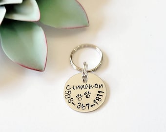Hand Stamped Mini Aluminum Dog Tag • Puppy ID with Paw Prints