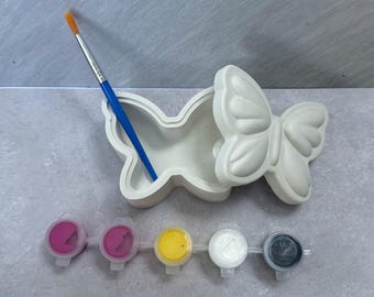 Paint Your Own Butterfly Jewelry Box Kit, Plaster Craft Kit for Kids, DIY Birthday Party Activity