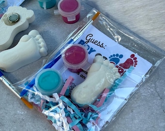 Bulk Baby Footprint Craft Kit, Gender Reveal Activity, Baby Shower Favor (With Magnet)