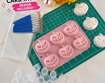 Halloween Pumpkin DIY Plaster Painting Party Favor Starter Kit – Make 20 Paint Kits – Silicone Mold, Paints & Brushes Included