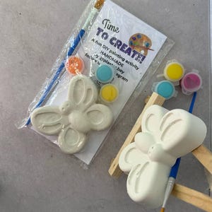 May include: A DIY painting kit featuring a white butterfly-shaped ceramic figure, paint pots in orange, blue, yellow, and pink, and a paintbrush. The kit includes the text "Time TO CREATE!" on the packaging.
