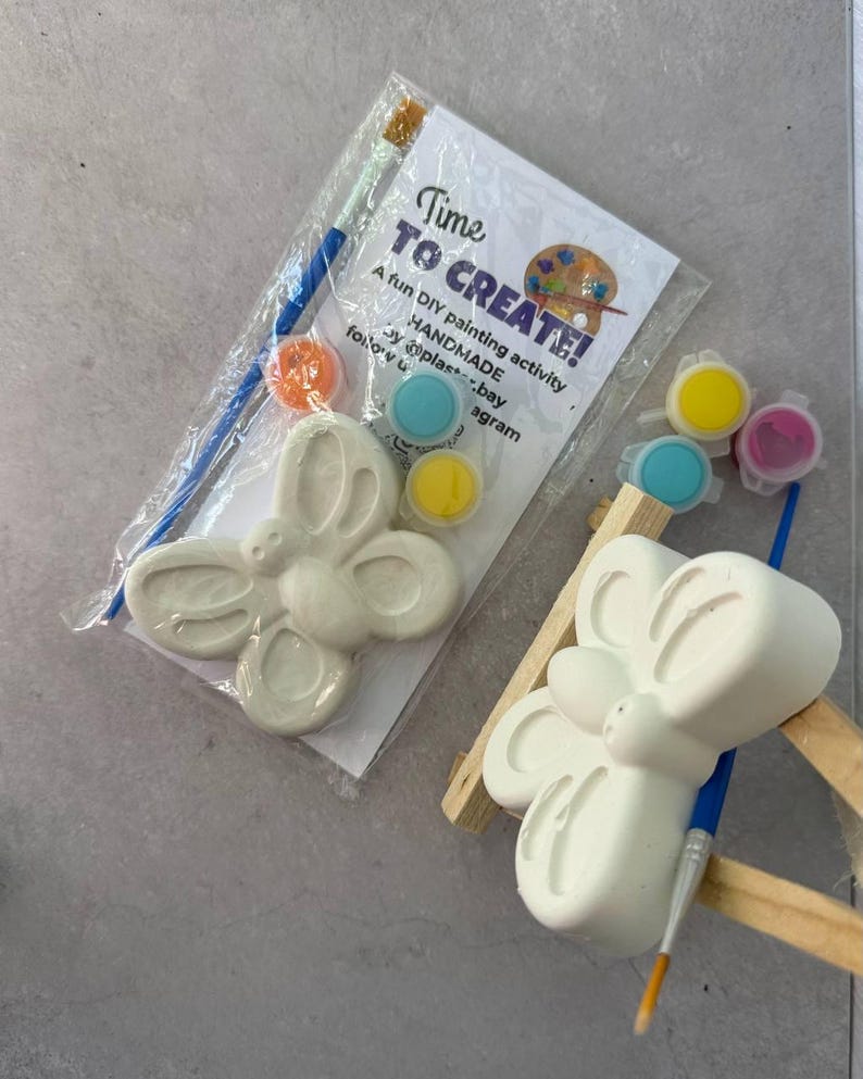 May include: A DIY painting kit featuring a white butterfly-shaped ceramic figure, paint pots in orange, blue, yellow, and pink, and a paintbrush. The kit includes the text "Time TO CREATE!" on the packaging.
