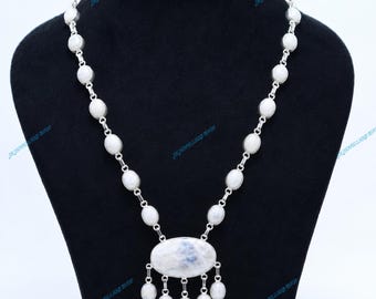 Moonstone Necklace – Handmade 925 Sterling Silver Long Statement Necklace | Boho Jewelry | Gift For Her