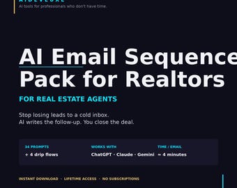 Mensajes de IA para agentes inmobiliarios / Paquete de secuencias de correo electrónico / Marketing inmobiliario / 34 mensajes de ChatGPT / Campañas de goteo para compradores y vendedores / PDF