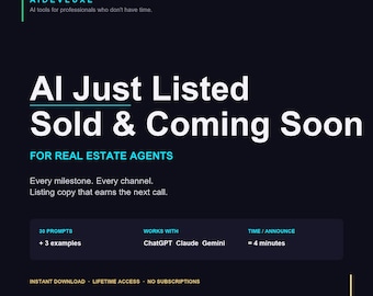 Mensajes de IA para agentes inmobiliarios / Paquete de anuncios de propiedades recién listadas y vendidas / Plantillas para agentes inmobiliarios / 30 mensajes de ChatGPT / Anuncios multicanal / PDF