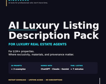 Mensajes de IA para agentes inmobiliarios / Paquete de bienes raíces de lujo / Marketing inmobiliario / 30 mensajes de ChatGPT / Arquitectura de áticos de lujo / PDF