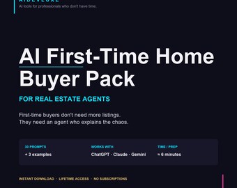 Mensajes de IA para agentes inmobiliarios / Paquete para compradores de primera vivienda / Marketing inmobiliario / 30 mensajes de ChatGPT / Educación del comprador / PDF